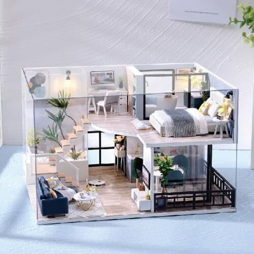 DIY Mini Wood Dollhouse Furniture LED Nordic Style Cottage Building Kit Miniature Kit Houses Accessories Garden House