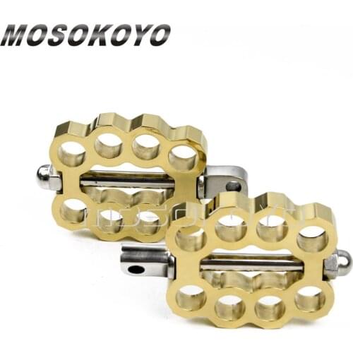 Twin Knuckle Brass Footpeg Cafe Racer Footrest Pedal for Harley Chopper Bobber Scrambler Touring Male-Mount Foot Peg