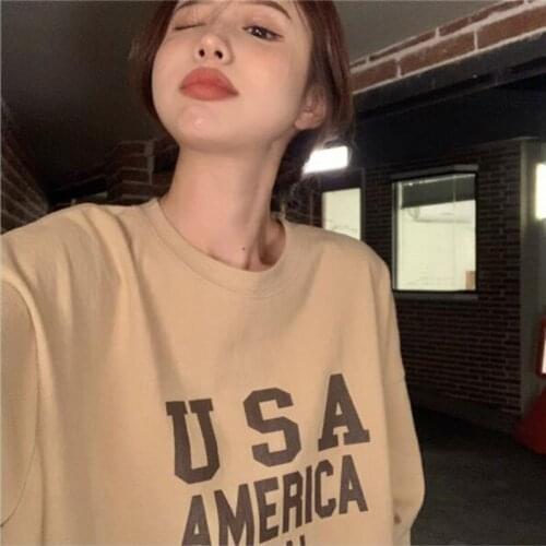 European American Style T shirt Women Letters Print Short Sleeve O Neck Woman T-shirt Casual Loose Tshirt Women