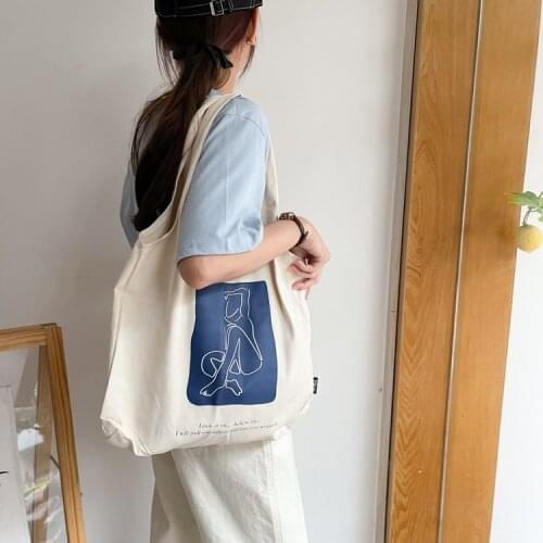 Women Shoulder Canvas Bag Casual Letter Ladies Handbag Cotton Cloth Shopper Tote Bag Large Beige Shopping Vest Bag Student Book