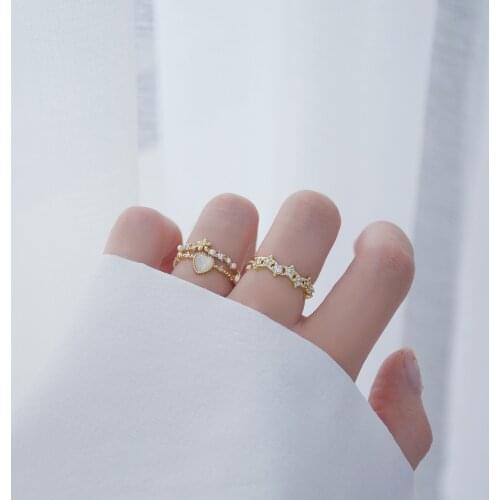 Exquisite Heart Shape Open Ring for Girls Adjustable Pearl Flower Bling Cubic Zirconia Party Jewelry Accessories Gift