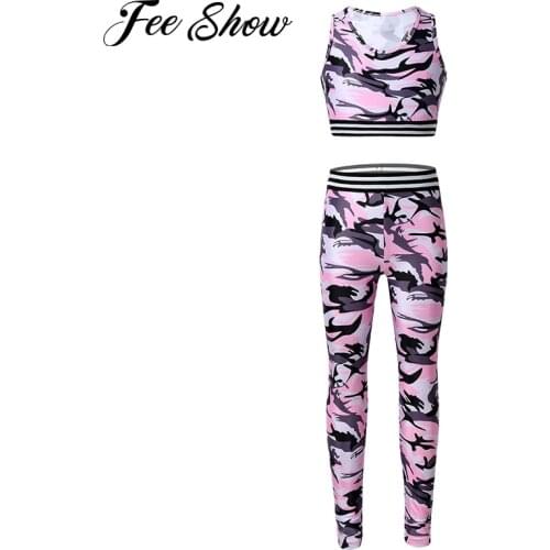Boys Girls Clothes Child Camouflage Printed Stretchy Crop Top with Leggings Pants Set Toddler Fashion Clothing Kids Tracksuits