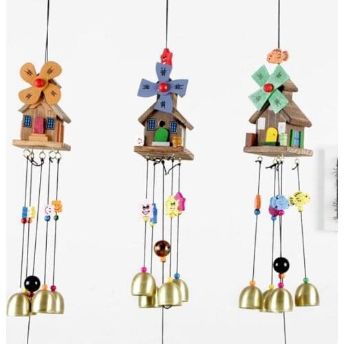 Colorful Wooden House Wind Chimes Decorations Outdoor Garden Windbells Japan Wind Bells Chime Aeolian Chimes