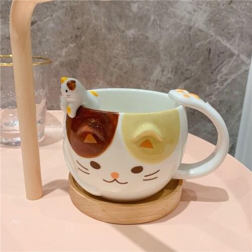 Cute Cat Mug Cat Ceramic Water Cup Coffee Cup Milk Breakfast Cup with Saucer and Spoon