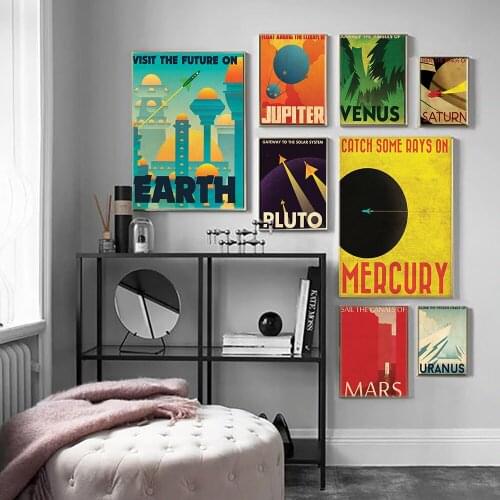 Mid-20th Century Space Travel Vintage Retro Poster Print Vision Series HD Print Wall Art Painting Living Room Home Decoration