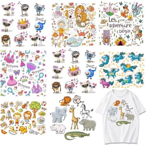 Cute Small Animal Heat Transfers Patches Boy Girl Iron On Sticker For T-shirt Dresses Patch DIY Clothes Applique Decoration F