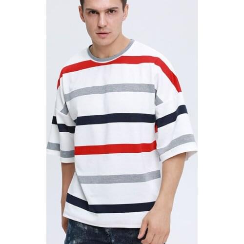 High quality Casual Large Size Short-Sleeved Striped T-Shirt MenS 2020 Autumn Fashion O-Neck Loose Comfortable Outdoor Fitness