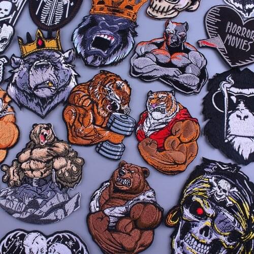 Punk Patch Iron On Patches For Clothing Animal Sticker Appliques Tiger Badge Embroidered On Clothes King Orangutan For Jacket
