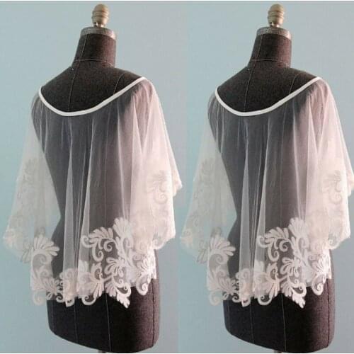 New Short Cape Wedding Lace Boleros Jackets White Lace Applique Custom plus size Bridal Wrap