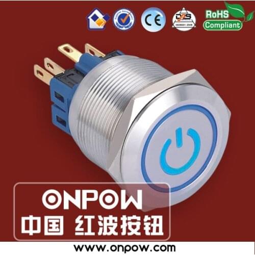 ONPOW 25mm 1NO1NC stainless steel momentary ring illuminated with power symbol pushbutton switch GQ25-11ET/B/12V/S