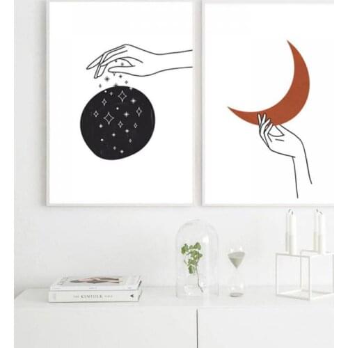 Nordic Minimalist Style Line Drawing Posters and Prints Celestial Wall Art Sun Moon Stars Wall Pictures for Room Home Deco