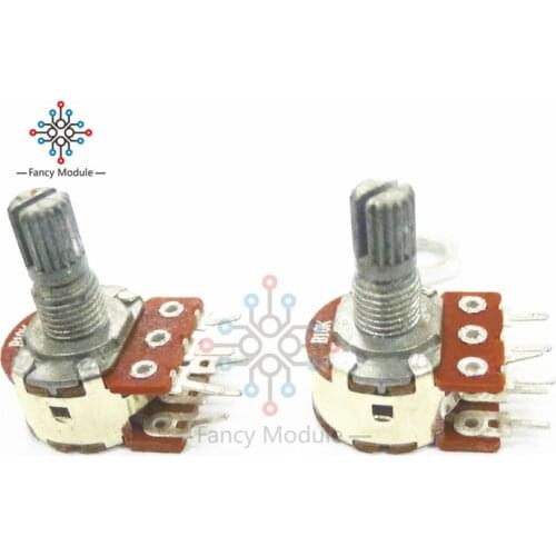 5Pcs/Lot B10K 10K Ohm 6 Pins Dual Taper Rotary potentiometer B10K Split Shaft Rotary Linear Stereo Shaft With Nut And Washe