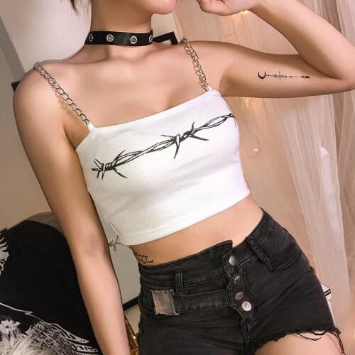 Top Womens t-shirts summer traf solid color wattle print one-neck slim-fit sling y2k Womens tube top metal chain corset top