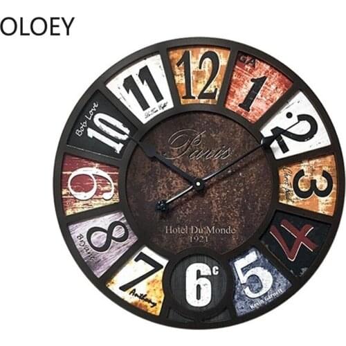 Vintage Large Wall Clock Wood Clock Mechanism Creative Silent Living Room Bedroom Wall Clocks Farmhouse Decor Wall Watch Europe