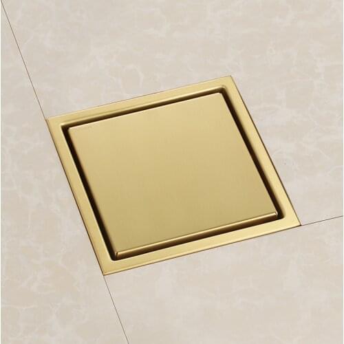 High quality gold 304 solid stainless steel 150 x 150mm square anti-odor floor drain bathroom invisible golden shower drain