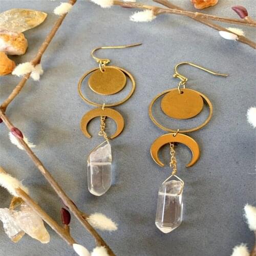 Witchy earrings, Crescent moon earrings, Moon phase earrings, Celestial earrings, Moon earrings, Crystal earrings, Festival earr