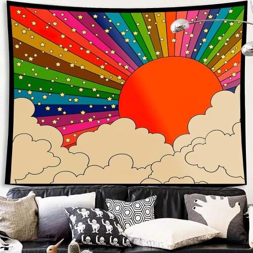 Colorful Sun Moon Prints Hippie Tapestry Psychedelic Tapestry Wall Hanging Tapestry Blanket Artist Living Room Decoration