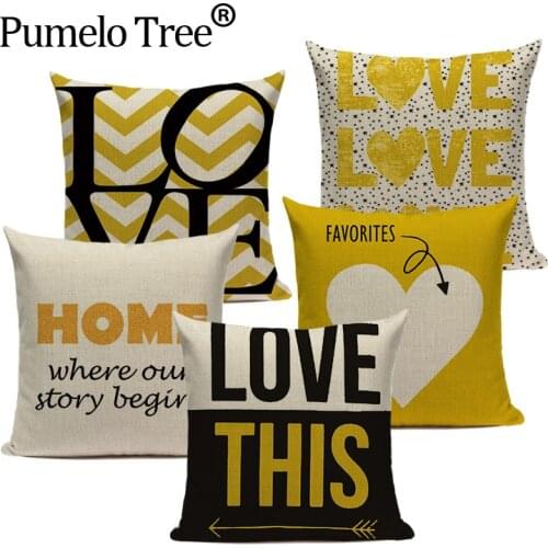 Custom Cushion Cover Linen Pillow Cover Black White Hand Painting Yellow Cute Cat Cushion For Chair Decoration Home Pillow Case