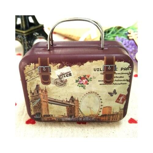 New Hot Sale Mini Storage Tin Box Retro Suitcase Gift Handbag Small Rectangular Candy Box Small Iron Container