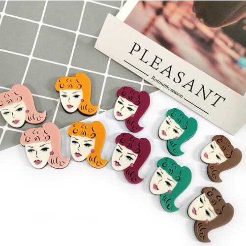 ZiccoWong New Arrival Fashion Acrylic Girl Face EarStud Earring For Women Girl Cartoon Funny Stud Earring Party Jewelry Gift