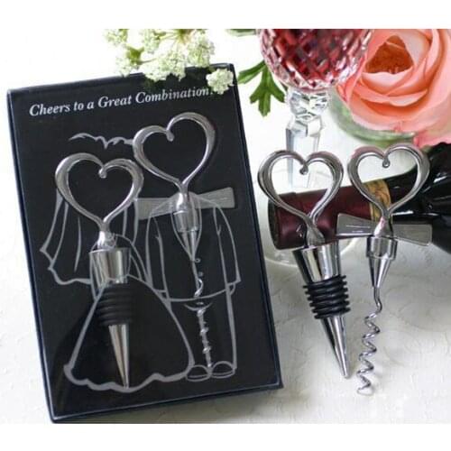 1 Set Love Heart Corkscrew Bottle Opener Set Wine Bottle Stopper Stainless Steel Corkscrew Opener Wedding Decoration Abrebotella