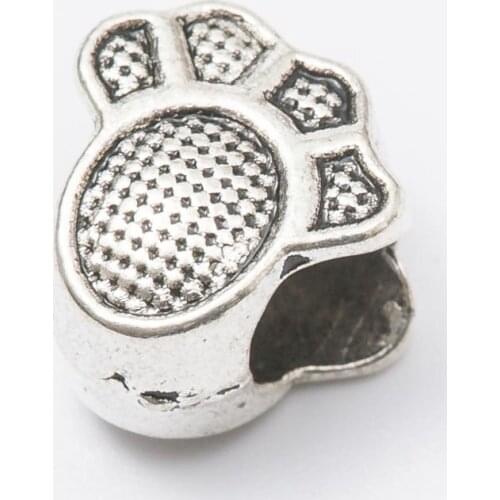10Pcs/Lot Bear paw Antique Silver Color DIY Zinc alloy Big Hole Spacer Bead Charm Fits Jewelry making Bracelet js1065