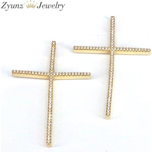 10PCS, Gold Color Cross CZ Charm Pendant, Micro Pave CZ Cross Charms Cubic Zirconia Cross Pendants Cross Necklace Jewelry