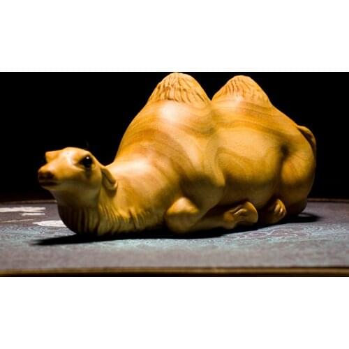 10CM Camel Pen Holder Boxwood Carving Animal Sculpture Feng Shui Solid Wood Statue Home Decor