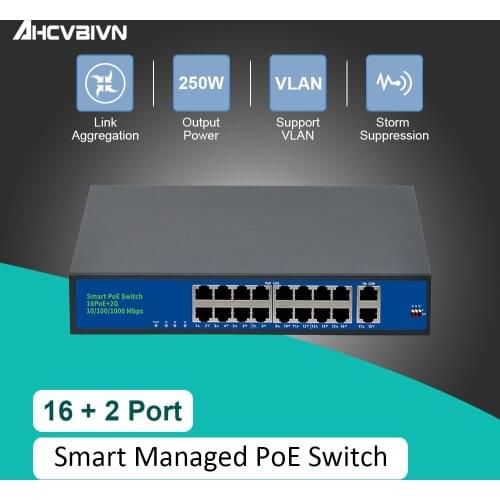 16 Ports POE switch Ethernet with standardized port IEEE 802.3 af/at 1Gigabit uplink +1 SFP 250m