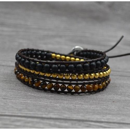 3Layers Matte Onyx Tiger Eye Beaded Wrap Bracelets for Women Copper Boho Bracelet Ethnic Multilayer Fashion Jewelry Dropship