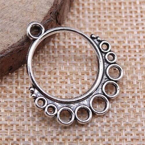 43pcs 27x24mm antique silver Round porous earring connector charms diy retro jewelry fit Earring keychain hair card pendant