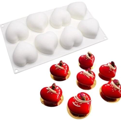 8 Even Heart-shaped Mousse Cake Mold Silicone Dessert Mold Valentines Day Chocolate Jelly Baking Tool Kitchen Baking Utensils