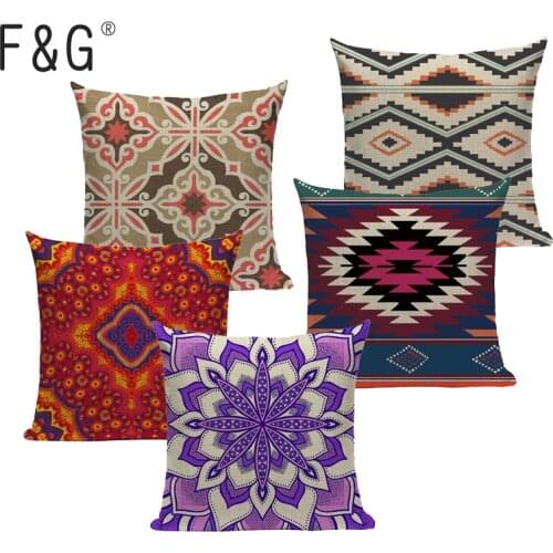 Bohemia Cushion Cover Ethnic Geometry 1 Side Print Cotton Linen 45*45cm Square Pillowcase Home Car Decor Cojines Almofadas
