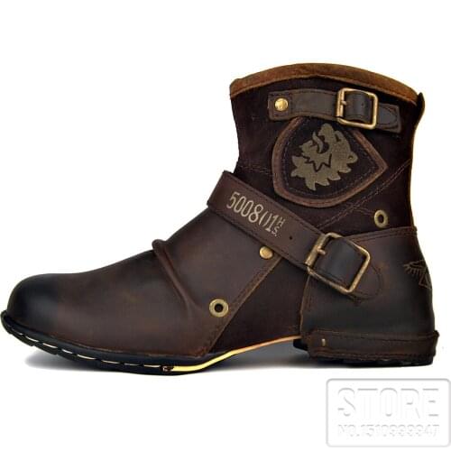 New England Shoes Boots Genuine Leather Men Fur Vintage Motorcycle Boots Male Riding Shoes Men Autumn Ankle High Top boots