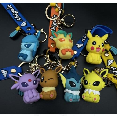 Pokemon Keychain Cute Pikachu Action Figure Keyring PVC TOMY Cartoon Anime Mini Eevee Figure Model Dolls Kawaii Kids Toys Gift