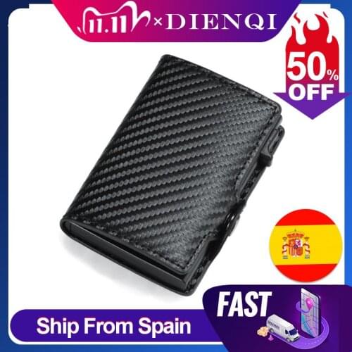 Fast Shipping Rfid Blocking id Card Holder Pouch Men Carbon Fiber Leather Business Credit Bank Cardholder Case Tarjetero Hombre