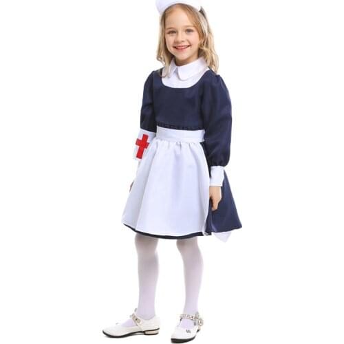 2021 Halloween Childrens Clothing Nurse Role Playing Game Uniform Girls Blue and White Maid Nurses Skirt