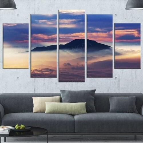 Home Decor 5 Panel Dusk Pictures Wall Art Sunset Cloud Landscape Canvas Painting Modular Mountain Fog Poster Frame Living Room