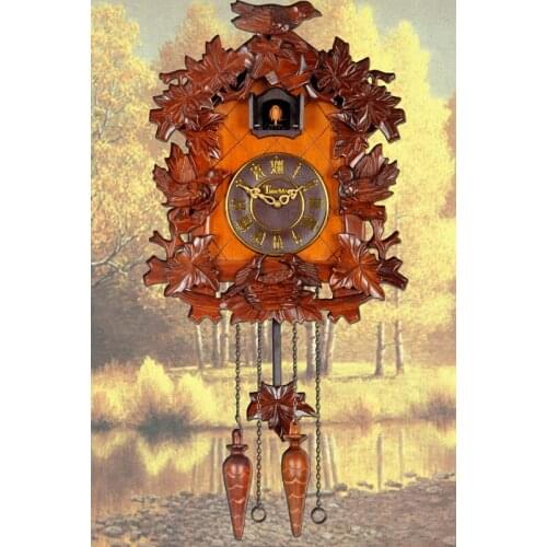 Shipping handmade wood carving European cuckoo clock living room