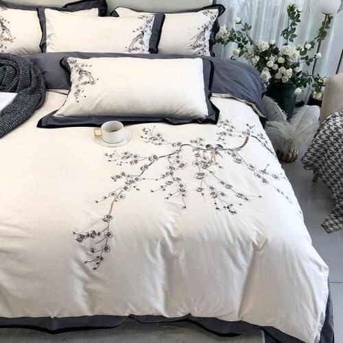 Elegant embroidery bedlinen Bedding Set King Queen Size Bed Linen 1000TC egyptian Cotton Duvet Cover Bed Sheet Set Pillowcases