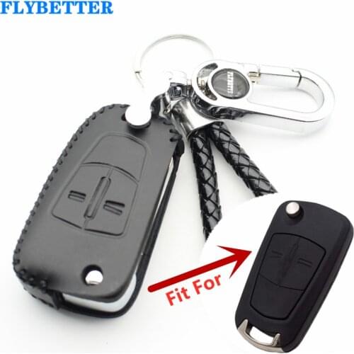 FLYBETTER Genuine Leather 2Button Flip Key Case Cover For Opel Astra H/Zafira B/Corsa D/Signium/Vectra C L183