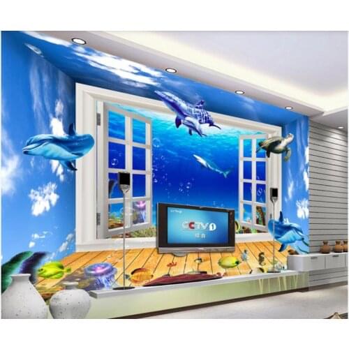 Custom photo wallpaper 3d mural on the wall Romantic Dolphins in Space Aquarium decor living room Wallpaper for walls in rolls