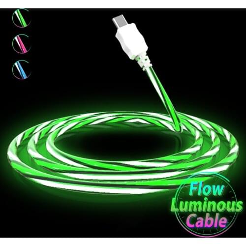 LED Glow Flowing Luminous Type C Usb Charger Cable Microusb Cabel for iphone X Samsung Huawei Xiaomi Mi8 Redmi Note 7 6 Pro Sony