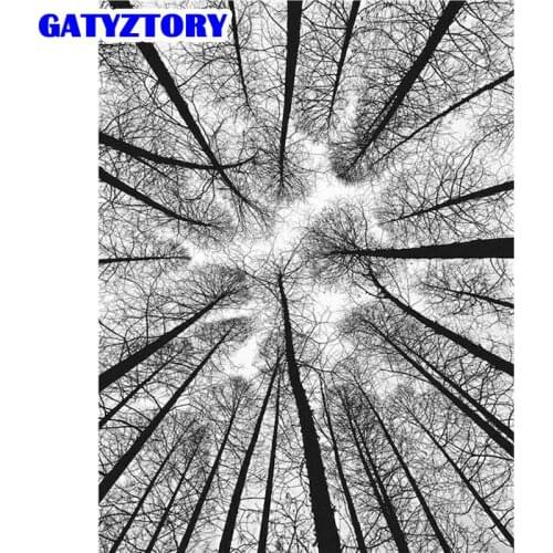 GATYZTORY Paint By Number Black And White Forest Drawing On Canvas DIY Pictures By Numbers Scenery Kits Hand Painted Painting Ho