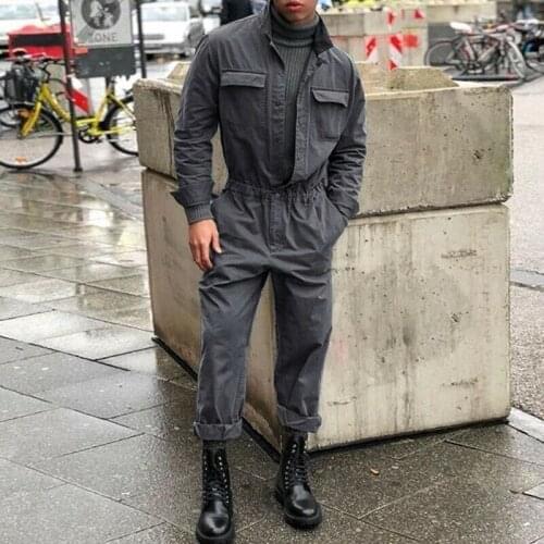 Men Jumpsuit Casual Romper Solid Color New Winter Men Vintage Coverall Casual Slim Fit Long Sleeve Fashion Casual Pants