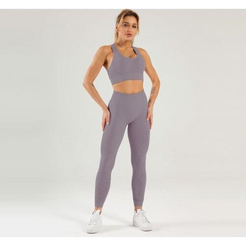 LANTECH Women Sports Suits Set Yoga Sets Squat Tights Gym Fitness Pants Leggings Bra Clothes Seamless Sportswear Sports Active