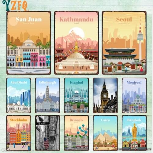 London Dubai Amalfi Paris City Sign Vintage Metal Plaque Plates Decor For Pub Bar Home Tin Gift Decoration Poster DU-10688B
