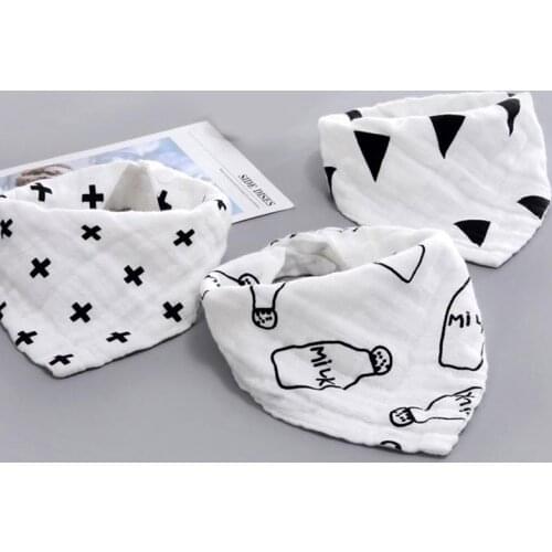 Pretty Baby Bibs Boy Girl Bandana Water Absorb Bib Burp Cloth Triangle Cartoon Cotton Baby Scarf Burp Double Snap Baby Accessory
