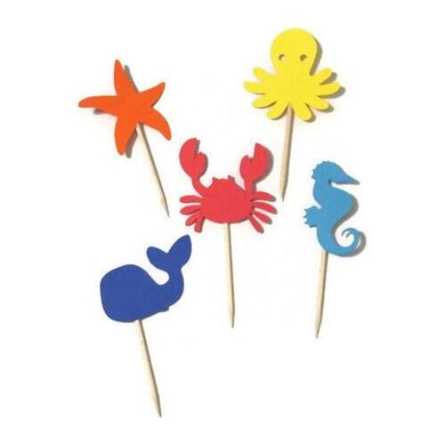 Sea Animals Cupcake Toppers - beach ocean wedding cake topper sea party toothpicks birthday food pick