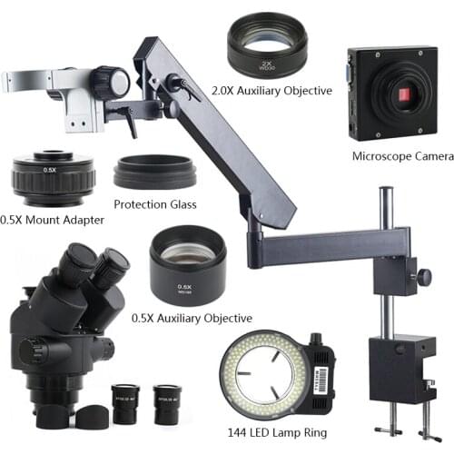 1080P HD Measuring HDMI VGA Camera 3.5X-90X Simul-Focal Microscope Stereoscopic Trinocular Articulating Arm Pillar Clamp